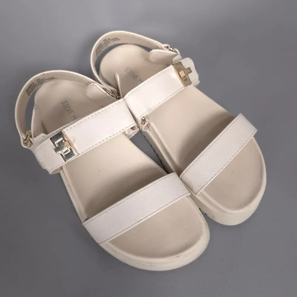 STEVE MADDEN JBREEN Kids Girls Sandals Size 1M Hook Loop Comfort Platform‎ Cream